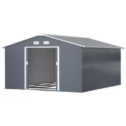 Outsunny 11' X 13' Metal Storage Shed Garden Tool House With Double Sliding Doors, 4 Air Vents For Backyard, Patio, Lawn Dark Gray -Garden & Outdoors GUEST 4176ab92 fbba 4af3 840d bc414a119477