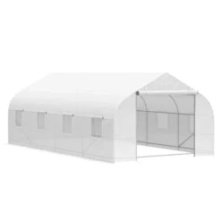 Outsunny 20' X 10' X 7' Tunnel Greenhouse Large Walk-In Warm House Deluxe High GardenHot House With 8 Roll Up Windows & Roll Up Door, Steel Frame -Garden & Outdoors GUEST 4195e5b5 4d1f 4ccd bf5a 81df8d14f38f
