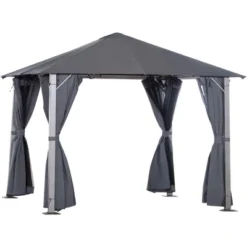 Outsunny Patio Gazebo 10' X 10' Outdoor Soft Top Canopy Tent With Zippered Mesh Sidewalls, Privacy Curtains, Netting 9 Outsunny Patio Gazebo 10' X 10' Outdoor Soft Top Canopy Tent With Zippered Mesh Sidewalls, Privacy Curtains, Netting -Garden & Outdoors GUEST 41990f96 50f8 4ec4 9801 af151ae3a263