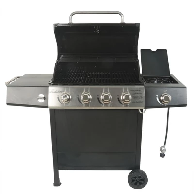 Grill Boss GBC1449M Outdoor BBQ 4 Burner Propane Gas Grill For Barbecue Cooking With Side Burner, Lid, Wheels, Shelves, & Bottle Opener, Black 1 Grill Boss GBC1449M Outdoor BBQ 4 Burner Propane Gas Grill For Barbecue Cooking With Side Burner, Lid, Wheels, Shelves, & Bottle Opener, Black