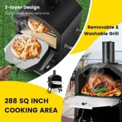 Costway 2-Layer Pizza Oven Wood Fired Pizza Grill Outside Pizza Maker With Waterproof Cover -Garden & Outdoors GUEST 421027d9 e279 4f62 b65c 070b8c1fd3d0
