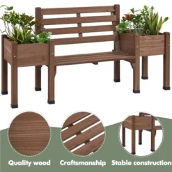 Yaheetech 2 In 1 Outdoor Solid Wood Double-bench For Patio Backyard Brown -Garden & Outdoors GUEST 434450b1 e689 453f 8846 3bb2a63a077a