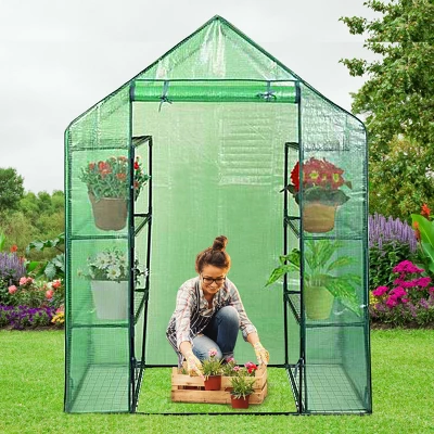 Costway Portable Mini Walk In Outdoor 4 Tier 8 Shelves Greenhouse 2 Costway Portable Mini Walk In Outdoor 4 Tier 8 Shelves Greenhouse - Image 2