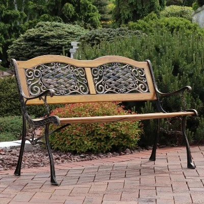 Sunnydaze Decor Sunnydaze 2-Person Ivy Crossweave Design Cast Iron And Wood Frame Outdoor Garden Bench 1 Sunnydaze Decor Sunnydaze 2-Person Ivy Crossweave Design Cast Iron And Wood Frame Outdoor Garden Bench