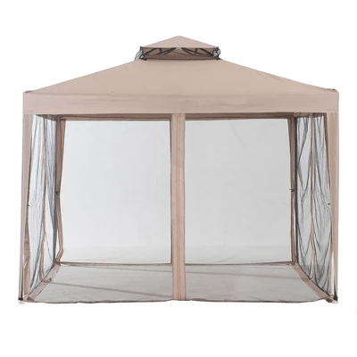 Sunjoy 10 X 10 Foot Hampton Soft Top Steel Supported Gazebo Shaded Canopy With Mosquito Netting For Large Outdoor Spaces And Backyards, Brown 2 Sunjoy 10 X 10 Foot Hampton Soft Top Steel Supported Gazebo Shaded Canopy With Mosquito Netting For Large Outdoor Spaces And Backyards, Brown - Image 2
