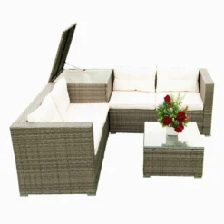 4pc Wicker Patio Sectional Seating Set With Cushions - Gray/Beige - GODEER -Garden & Outdoors GUEST 4870d8dd bd7d 4e50 8830 41bf90fbe4c2