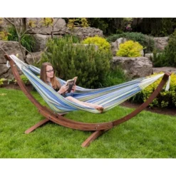 The Hamptons Collection 102” Blue And Green Striped Brazilian Style Hammock With Stand 8 The Hamptons Collection 102” Blue And Green Striped Brazilian Style Hammock With Stand -Garden & Outdoors GUEST 487eba92 da0a 4fe3 a91b fcc7dc2954a0