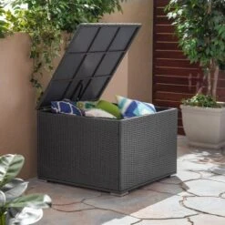 Santa Rosa Wicker Patio Storage Ottoman - Gray - Christopher Knight Home
