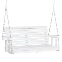 Outsunny 46" 2-Person Porch Swing Wooden Patio Swing Bench With Cup Holders, Slatted Design, & Chains Included, 440lb Weight Capacity -Garden & Outdoors GUEST 4911b124 012a 4066 bb73 b9b07f891af7