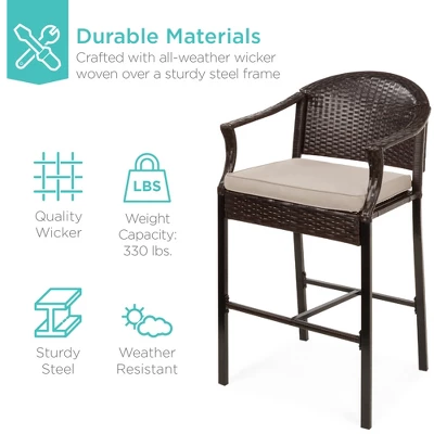 Best Choice Products 3-Piece Outdoor Wicker Bistro Bar Height Set For Patio, Garden W/ Barstools, Steel Frame 2 Best Choice Products 3-Piece Outdoor Wicker Bistro Bar Height Set For Patio, Garden W/ Barstools, Steel Frame - Image 2