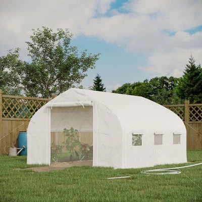 Outsunny Walk-in Tunnel Greenhouse With Zippered Mesh Doors & Roll-up Sidewalls, Upgraded Hot House, White, 11.5' X 10' X 6.5' 2 Outsunny Walk-in Tunnel Greenhouse With Zippered Mesh Doors & Roll-up Sidewalls, Upgraded Hot House, White, 11.5' X 10' X 6.5' - Image 2