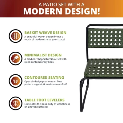 Kinger Home 3-Piece Outdoor Patio Bistro Table And Chairs Set Of 2, Rattan Wicker Cast Aluminum Patio Furniture, Green 4 Kinger Home 3-Piece Outdoor Patio Bistro Table And Chairs Set Of 2, Rattan Wicker Cast Aluminum Patio Furniture, Green - Image 4