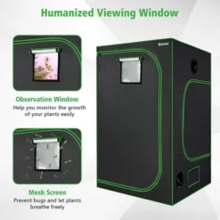 Costway 4x4 Grow Tent, 48''x48''x80'' High Reflective Mylar W/Observation Window GrayBlack -Garden & Outdoors GUEST 4af111a8 e0a4 4047 96ee ec14ac53fd6c