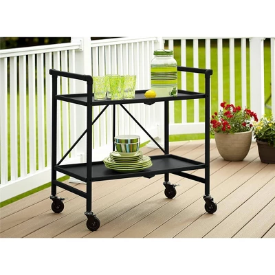 Indoor/Outdoor Folding Serving Cart With Wheels & Shelves - Black - Room & Joy 1 Indoor/Outdoor Folding Serving Cart With Wheels & Shelves - Black - Room & Joy