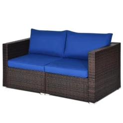 Costway 4PCS Patio Rattan Corner Sofa Sectional Furniture SetBlueBeigeNavy Cushion -Garden & Outdoors GUEST 4d4da3ba 09bb 4e00 8377 1e9e0c3f9f73