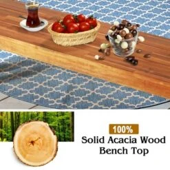 Costway Set Of 2 Patio Acacia Wood Dining Bench With Rustic Steel Legs Outdoor Indoor -Garden & Outdoors GUEST 4de32cb5 ce5d 4e6c be4f cd4636f32912