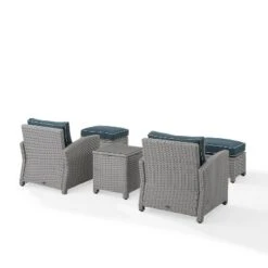 Bradenton 5pc Outdoor Wicker Seating Set With Side Table, 2 Arm Chairs And 2 Ottomans - Navy/Gray - Crosley -Garden & Outdoors GUEST 4f11ccae eb36 4ece a814 f36417f34d1c