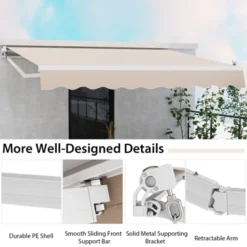Costway Retractable Patio Awning Aluminum Deck Sunshade Shelter Outdoor Beige -Garden & Outdoors GUEST 4f83b532 9a1a 456b a575 82ea8e2c7a5c