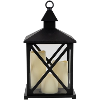 Northlight 12.5" Black Candle Lantern With 3 Flameless LED Candles 2 Northlight 12.5" Black Candle Lantern With 3 Flameless LED Candles - Image 2