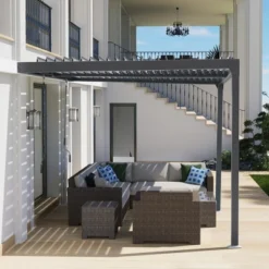 Aoodor Outdoor Louvered Pergola Adjustable Louvered Sloping Roof Wall-Mounted Pergola 20 Aoodor Outdoor Louvered Pergola Adjustable Louvered Sloping Roof Wall-Mounted Pergola -Garden & Outdoors GUEST 5194cab5 dffe 4678 becd 7c1cc371abd9