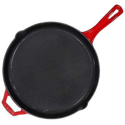 Bruntmor 12'' Pre-seasoned Cast Iron Frying Pan - Red 2 Bruntmor 12'' Pre-seasoned Cast Iron Frying Pan - Red - Image 2