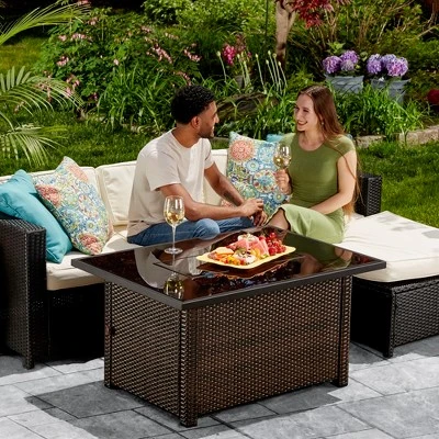 Endless Summer 44 X 32" Rectangular 40,000 BTU Liquid Propane Gas Outdoor Fire Pit Table W/ White Fire Glass, Center Insert And Cover, Brown/Black 2 Endless Summer 44 X 32" Rectangular 40,000 BTU Liquid Propane Gas Outdoor Fire Pit Table W/ White Fire Glass, Center Insert And Cover, Brown/Black - Image 2