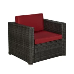 4pc Outdoor Wicker Conversation Set - Red/Brown - GODEER -Garden & Outdoors GUEST 52f125b9 1fa7 4888 9e0a c2f1dc6f7429
