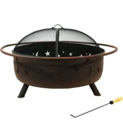 Sunnydaze Decor Sunnydaze Outdoor Camping Or Backyard Steel Round Cosmic Fire Pit With Spark Screen And Log Poker - 41.5" - Black -Garden & Outdoors GUEST 542879ca 3666 44e1 b392 1f7ede31eafb