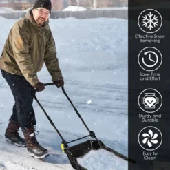 Costway 24'' Folding Poly Snow Shovel Snow Pusher W/Wheels U-Shape Handle -Garden & Outdoors GUEST 5561ea17 92a2 406c b1ca 54dc21c5c870