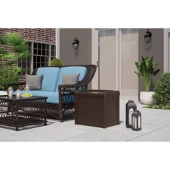 22gal Java Resin Wicker Front Storage Seat Brown - Suncast -Garden & Outdoors GUEST 558ba5d5 fa4b 4222 ab61 b048984f4a10