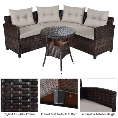 Costway 4PCS Outdoor Patio Rattan Furniture Set Cushioned Sofa Table 5 Costway 4PCS Outdoor Patio Rattan Furniture Set Cushioned Sofa Table - Image 5