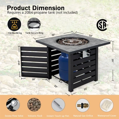 Costway 32'' Square Propane Fire Pit Table For Patio W/Lava Rocks Rain Cover 50,000 BTU 3 Costway 32'' Square Propane Fire Pit Table For Patio W/Lava Rocks Rain Cover 50,000 BTU - Image 3