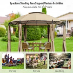 Tangkula 11.5'Outdoor Patio Round Dome Gazebo Canopy Shelter Double Roof Steel Brown 14 Tangkula 11.5'Outdoor Patio Round Dome Gazebo Canopy Shelter Double Roof Steel Brown -Garden & Outdoors GUEST 5816a108 e41a 4883 9bfe de82f7a89b97