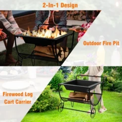 Tangkula 21.5" Fire Pit & Firewood Log Rack Outdoor Square Firepit & Firewood Holder With Spark Screen Rolling Wheels -Garden & Outdoors GUEST 581c8f3f 0ff0 40f9 8dd6 5cb4f87e045f
