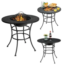 Costway 31.5'' Patio Fire Pit Dining Table Charcoal Wood Burning W/ Cooking BBQ Grate -Garden & Outdoors GUEST 58912618 32e1 480f 9dc2 2e8e7b8e52d6