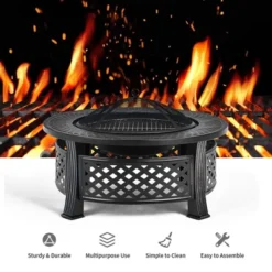 Costway 32'' Round Fire Pit Set W/ Rain Cover BBQ Grill Log Grate Poker 16 Costway 32'' Round Fire Pit Set W/ Rain Cover BBQ Grill Log Grate Poker -Garden & Outdoors GUEST 58f85b9d 91a6 4635 a757 e638949ae55e