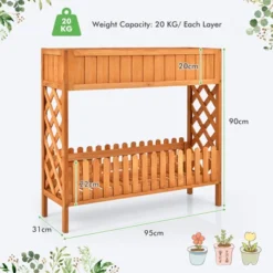 Tangkula Outdoor 2-Tier Wood Planter Raised Garden Bed Elevated Planter Box Kit W/Liner & Shelf For Backyard Patio -Garden & Outdoors GUEST 595242d4 1c21 4e19 aefa f644e2e79048
