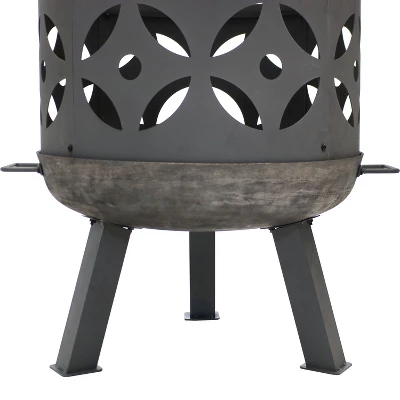 Sunnydaze Decor Sunnydaze Outdoor Camping Or Backyard Cast Iron Retro Round Fire Pit Bowl With Handles And Spark Screen - 26" - Black 5 Sunnydaze Decor Sunnydaze Outdoor Camping Or Backyard Cast Iron Retro Round Fire Pit Bowl With Handles And Spark Screen - 26" - Black - Image 5