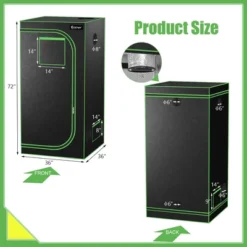 Costway 36''x36''x72'' Mylar Hydroponic Grow Tent W/Observation Window & Floor Tray GrayBlack -Garden & Outdoors GUEST 5b23b92a 72e9 4ad7 906d bb504667cf58