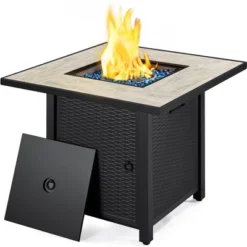 Yaheetech Gas Fire Pit Table Square With Ceramic Tabletop Outdoor