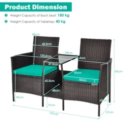 Tangkula Patio Loveseat 2 Person Cushioned Seats With Center Table Outdoor Rattan Furniture Set Turquoise/ Red 15 Tangkula Patio Loveseat 2 Person Cushioned Seats With Center Table Outdoor Rattan Furniture Set Turquoise/ Red -Garden & Outdoors GUEST 5d24d1c9 6efa 4898 93af 3efe71ce8d74