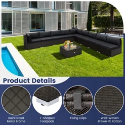 Costway 10 PCS Patio Rattan Furniture Set Outdoor Wicker Sofa Table Cushioned Seat Black/Brown -Garden & Outdoors GUEST 5d63adaa 558b 4506 9840 5f8d84cc5c57