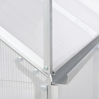 Outsunny Polycarbonate Greenhouse With Aluminum Frame, Walk-in Garden Greenhouse Kit With Adjustable Roof Vent, Rain Gutter And Sliding Door For Winter, Silver 4 Outsunny Polycarbonate Greenhouse With Aluminum Frame, Walk-in Garden Greenhouse Kit With Adjustable Roof Vent, Rain Gutter And Sliding Door For Winter, Silver - Image 4