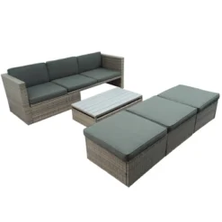 5pc Outdoor Wicker Conversations Set With Adjustable Sofa, Ottomans & Accent Table - Gray - GODEER -Garden & Outdoors GUEST 5e67ed92 049c 4590 b02e be6f5d4f07e8
