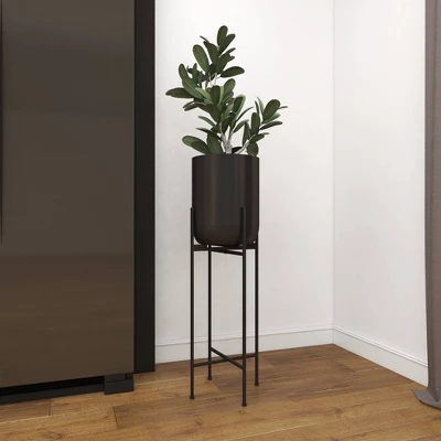 Olivia & May Modern With Stand Iron Planter Pots Black 9 Olivia & May Modern With Stand Iron Planter Pots Black - Image 9