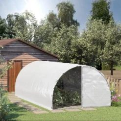Outsunny 20' X 10' X 7' Large Walk-in Greenhouse, Steel Frame, PE Cover, 2 Doors, Outdoor Tunnel Hoop Hot House Kit, White