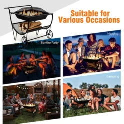 Tangkula 21.5" Fire Pit & Firewood Log Rack Outdoor Square Firepit & Firewood Holder With Spark Screen Rolling Wheels -Garden & Outdoors GUEST 6008d2b5 14fb 4bc8 b481 3fe791b004cf