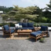 Abbington Teak Patio Ottoman With Cushion - Navy - Cambridge Casual