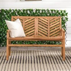 Slatted Chevron Acacia Wood Patio Loveseat – Saracina Home -Garden & Outdoors GUEST 62bb32d1 2ebd 4f35 8aa4 4274d21838b7