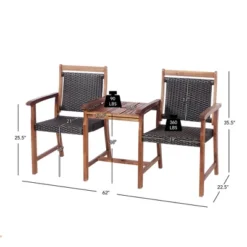Costway 2-Seat Patio Rattan Bench Acacia Wood Frame Table W/Umbrella Hole Deck -Garden & Outdoors GUEST 63379bef 1ccb 4652 b085 82b42939ae67